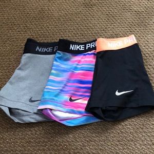 bundle of 3 nike pro spandex shorts